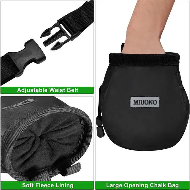 Alt view image 4 of 7 - MIUONO Chalk Bag with 2 Chalk Balls, Belt, Carabiner Clip, Brush Loop and Zippered Pocket for Climbing, Bouldering, Gymnastics, Cross Fit and Lifting
