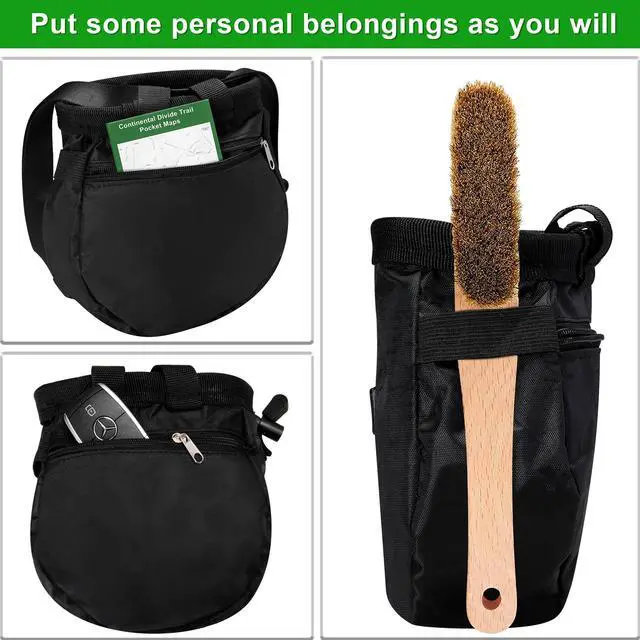Alt view image 5 of 7 - MIUONO Chalk Bag with 2 Chalk Balls, Belt, Carabiner Clip, Brush Loop and Zippered Pocket for Climbing, Bouldering, Gymnastics, Cross Fit and Lifting