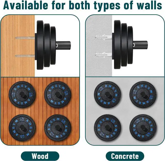 Alt view image 4 of 7 - MIUONO Weight Plate Holder, Wall Mounted Weight Rack Storage for 2" Olympic Weight Plate, 4 Pack Home Gym Organizer