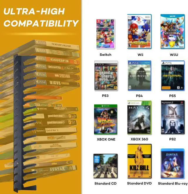 Alt view image 2 of 7 - Funturbo Video Game Storage Wall Mount Game Case Holder, Metal Wall Mounted Media Storage Shelves for PS, Xbox, Switch Game Organizer (4-Pack)