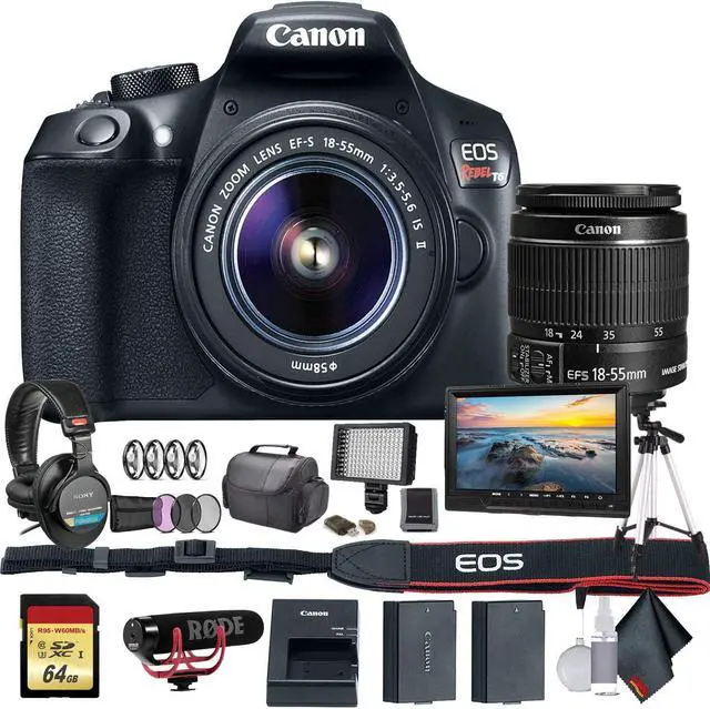 Alt view image 5 of 10 - Canon EOS Rebel T6 DSLR Camera with 18-55mm Lens (1159C003) W/ Bag, Extra Battery, LED Light, Mic, Filters, Tripod, Monitor and More - Professional Bundle