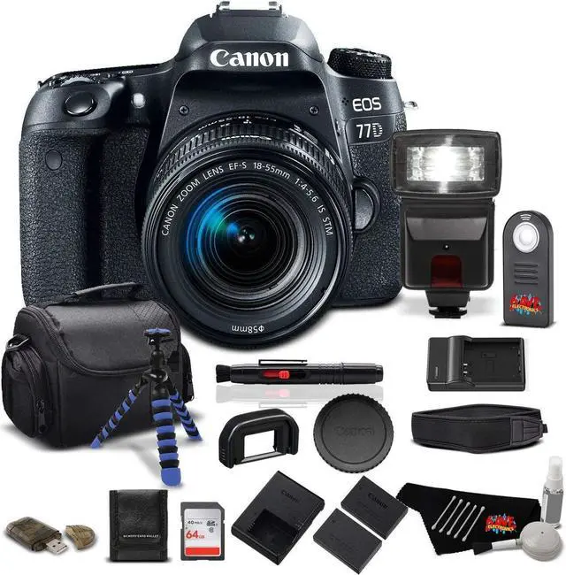 Alt view image 5 of 9 - Canon EOS 77D DSLR Camera with 18-55mm Zoom Lens 24.2 MP CMOS - Pro Bundle - (Intl Model)