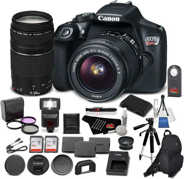 Alt view image 5 of 9 - Canon EOS Rebel T6 Digital SLR Camera Bundle with EF-S 18-55mm f/3.5-5.6 IS II Lens + EF 75-300mm f/4-5.6 III Telephoto Zoom Lens + More