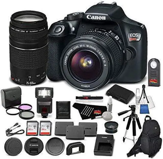 Alt view image 9 of 9 - Canon EOS Rebel T6 Digital SLR Camera Bundle with EF-S 18-55mm f/3.5-5.6 IS II Lens + EF 75-300mm f/4-5.6 III Telephoto Zoom Lens + More