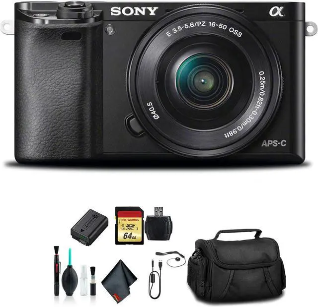 Alt view image 5 of 10 - Sony Alpha a6000 Mirrorless Camera with 16-50mm Lens Black With Soft Bag, 64GB Memory Card, Card Reader , Plus Essential Accessories