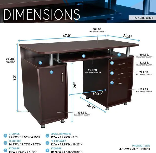 Alt view image 19 of 19 - Techni Mobili Computer Desk with Storage, Grey