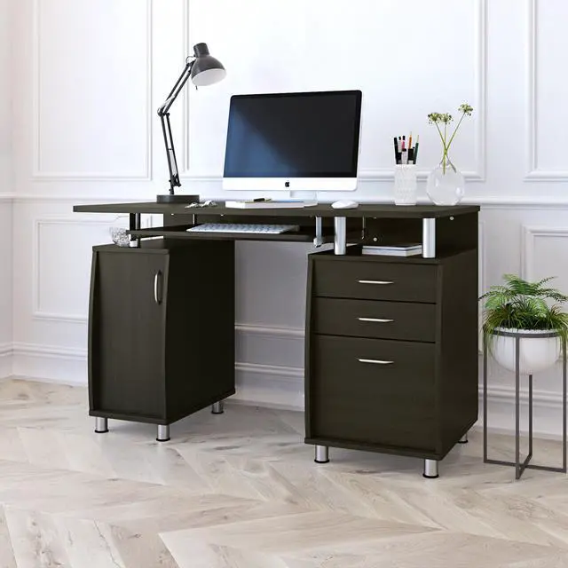 Alt view image 2 of 7 - Techni Mobili Complete Workstation Computer Desk with Storage, Espresso - OEM