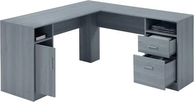 Alt view image 6 of 12 - Techni Mobili Functional L-Shape Desk with Storage, Grey