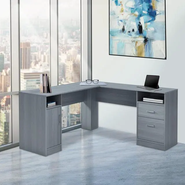 Alt view image 2 of 12 - Techni Mobili Functional L-Shape Desk with Storage, Grey
