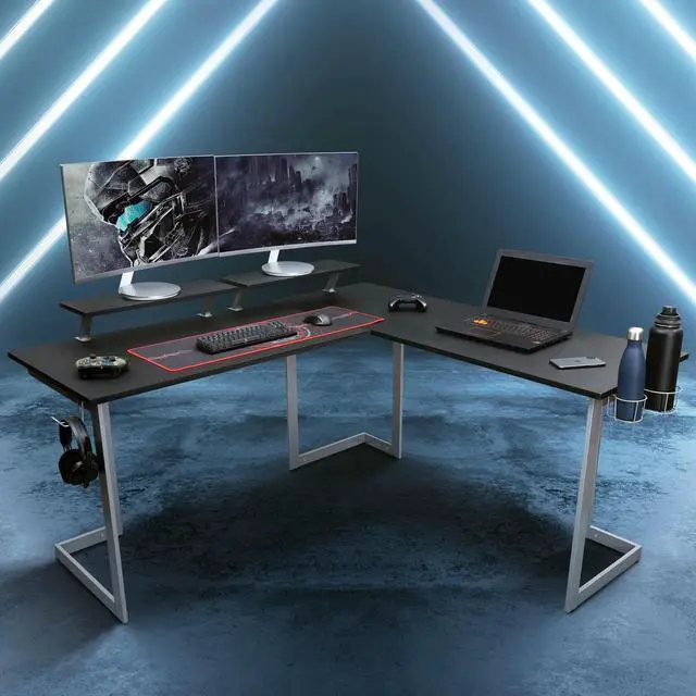 Alt view image 5 of 7 - Techni Sport Warrior L-Shaped Gaming Desk, Black