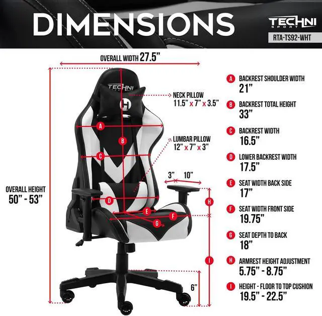 Alt view image 14 of 20 - Techni Sport TS-92 Office-PC Gaming Chair, White
