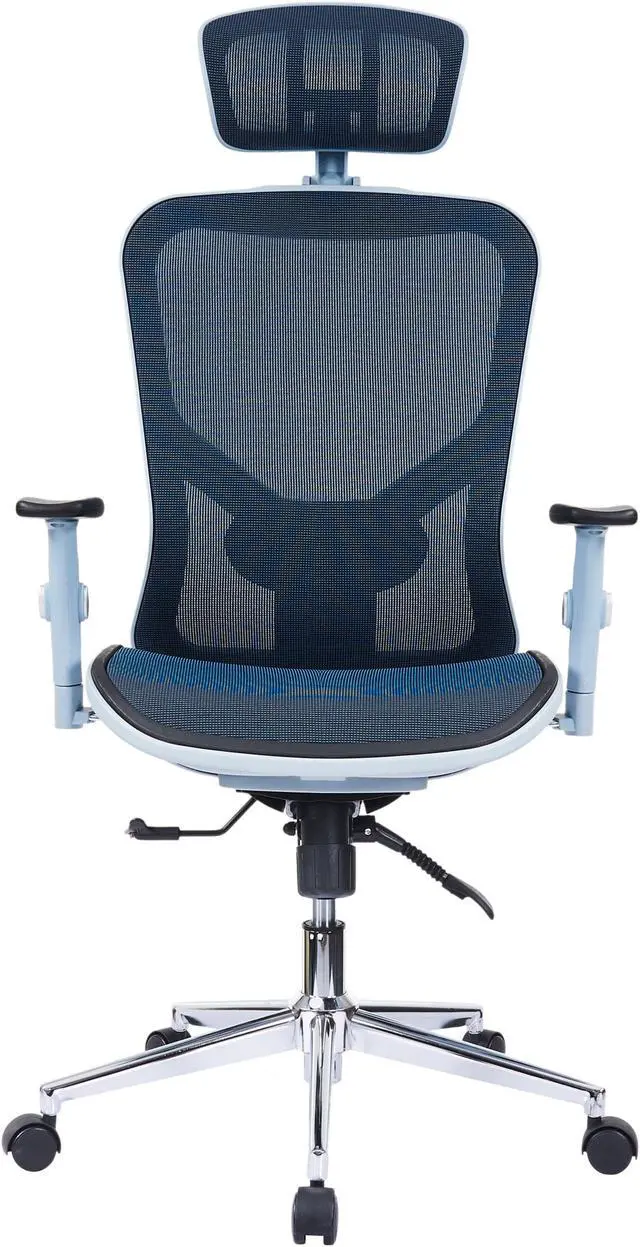 Alt view image 16 of 20 - The Techni Mobili High Back Executive Mesh Office Chair with Arms, Headrest and Lumbar Support, Blue