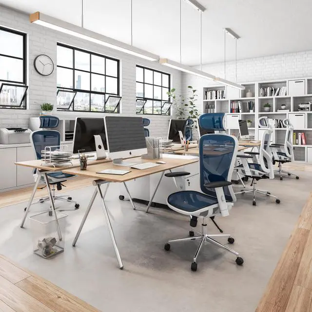 Alt view image 20 of 20 - The Techni Mobili High Back Executive Mesh Office Chair with Arms, Headrest and Lumbar Support, Blue