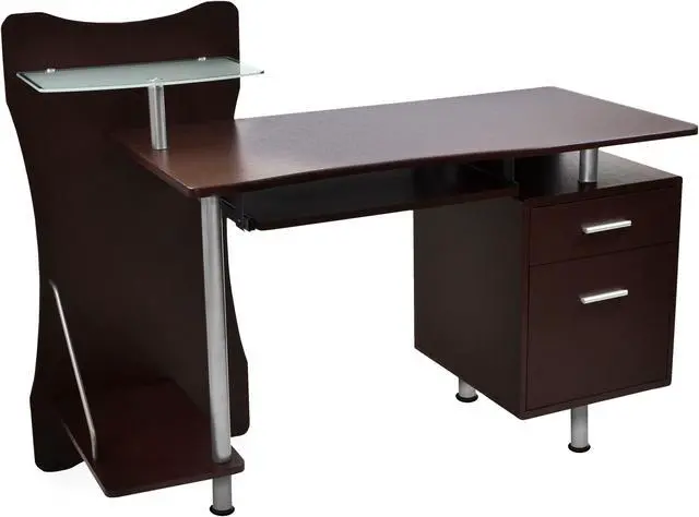 Alt view image 10 of 16 - Deluxe Stylish Ergonomic Computer Desk with Two Drawer - Chocolate