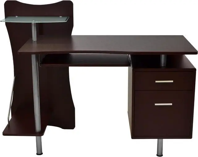Alt view image 11 of 16 - Deluxe Stylish Ergonomic Computer Desk with Two Drawer - Chocolate