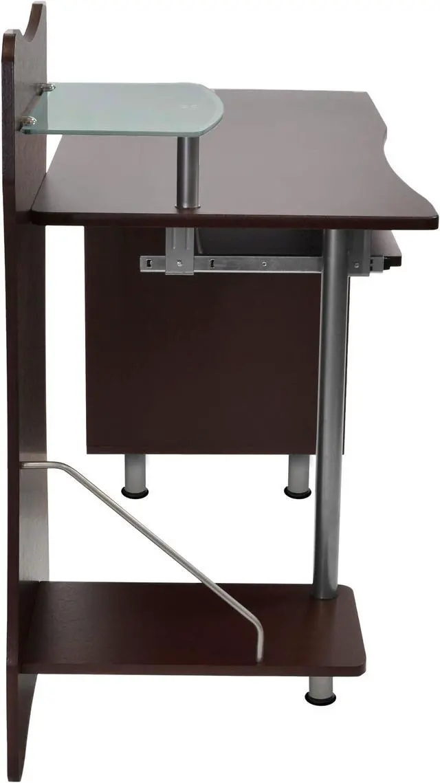 Alt view image 12 of 16 - Deluxe Stylish Ergonomic Computer Desk with Two Drawer - Chocolate