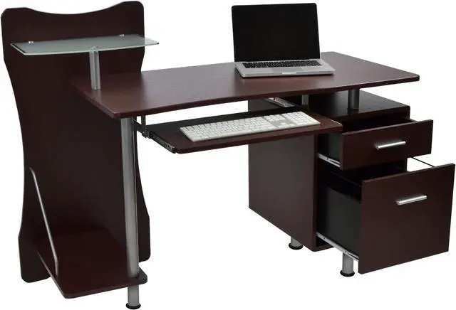 Alt view image 14 of 16 - Deluxe Stylish Ergonomic Computer Desk with Two Drawer - Chocolate