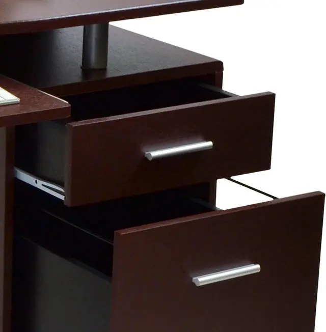 Alt view image 16 of 16 - Deluxe Stylish Ergonomic Computer Desk with Two Drawer - Chocolate