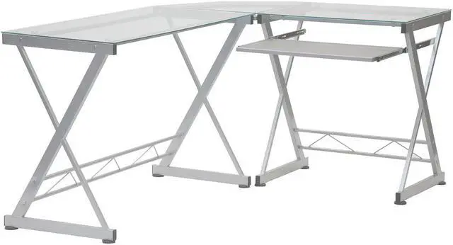 Alt view image 8 of 18 - Deluxe Ergonomic L-Shaped Computer Desk Workstation - Clear Tempered Glass
