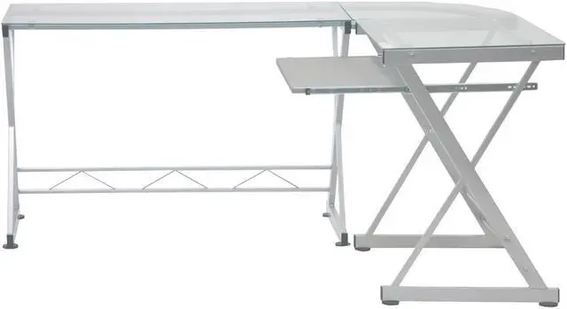 Alt view image 10 of 18 - Deluxe Ergonomic L-Shaped Computer Desk Workstation - Clear Tempered Glass