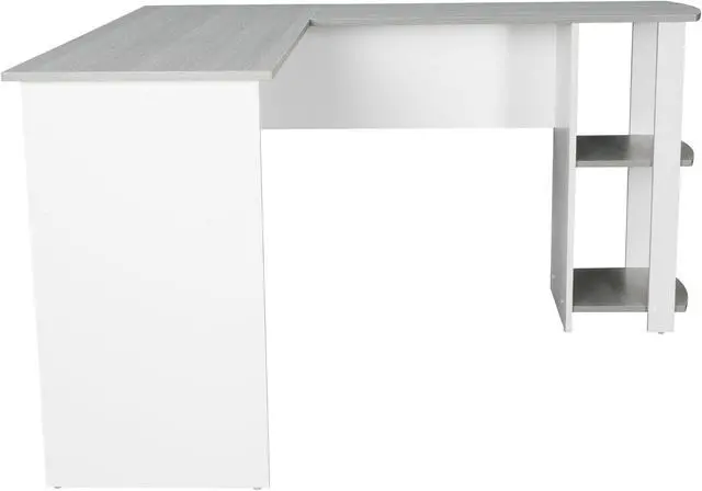 Alt view image 14 of 20 - Techni Mobili Modern L-Shaped Computer Desk with Side Shelves, Workstation Table with Particle Board Panels and Woodgrain Laminate Surface, Grey
