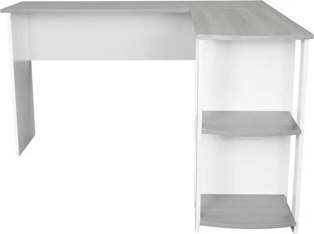 Alt view image 17 of 20 - Techni Mobili Modern L-Shaped Computer Desk with Side Shelves, Workstation Table with Particle Board Panels and Woodgrain Laminate Surface, Grey