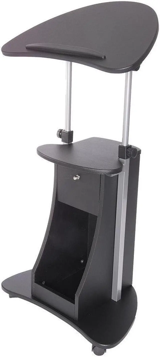Alt view image 15 of 19 - Techni Mobili Sit-to-Stand Rolling Laptop Holder With Storage, Laptop Stand with Height Adjustable and Non Marking Caster Wheels, Black