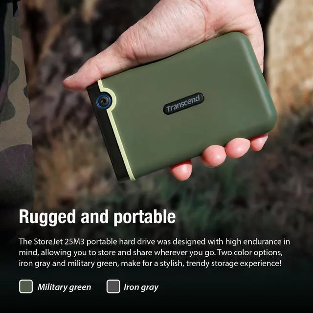 Alt view image 13 of 17 - Transcend Storejet 25M3 Ts-2Tsj25m3g 2 Tb Portable Hard Drive - 2.5" External - Military Green