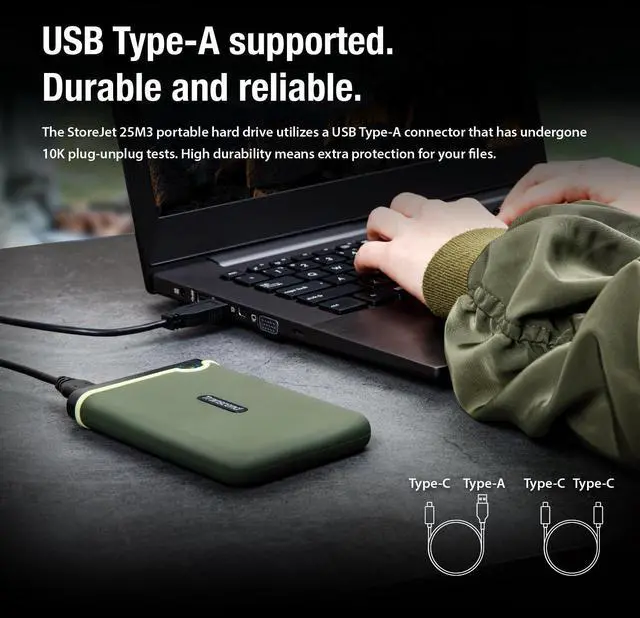 Alt view image 15 of 17 - Transcend Storejet 25M3 Ts-2Tsj25m3g 2 Tb Portable Hard Drive - 2.5" External - Military Green
