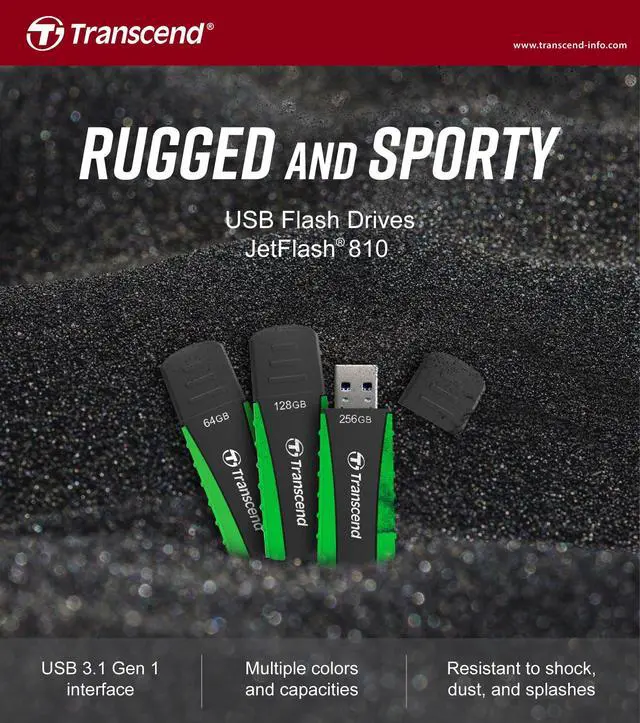 Alt view image 2 of 7 - Transcend JetFlash 810 256GB USB 3.1 Gen 1 Rugged Flash Drive - TS256GJF810