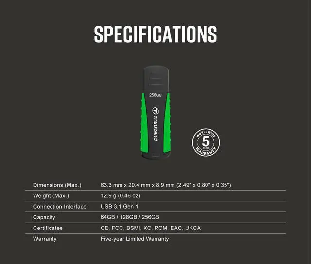 Alt view image 6 of 7 - Transcend JetFlash 810 256GB USB 3.1 Gen 1 Rugged Flash Drive - TS256GJF810