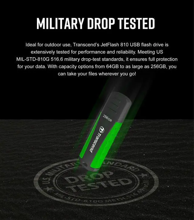 Alt view image 4 of 7 - Transcend JetFlash 810 256GB USB 3.1 Gen 1 Rugged Flash Drive - TS256GJF810
