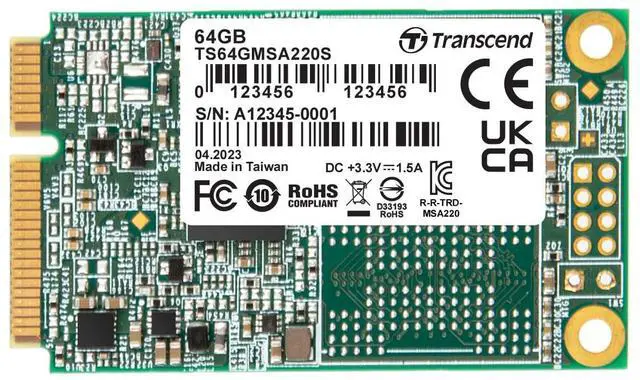Main image of Transcend SSD 64GB MSA220S mSATA 3D NAND, SATA3