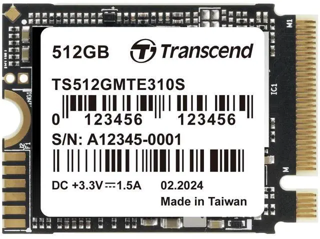 Main image of Transcend 512GB M.2 2230 PCIe Gen4x4 SSD, SLC Cache, Up to 3,300MB/s, for Steam Deck, ROG Ally, Microsoft Surface, Single-Sided, 3D TLC, M Key - TS512GMTE310S