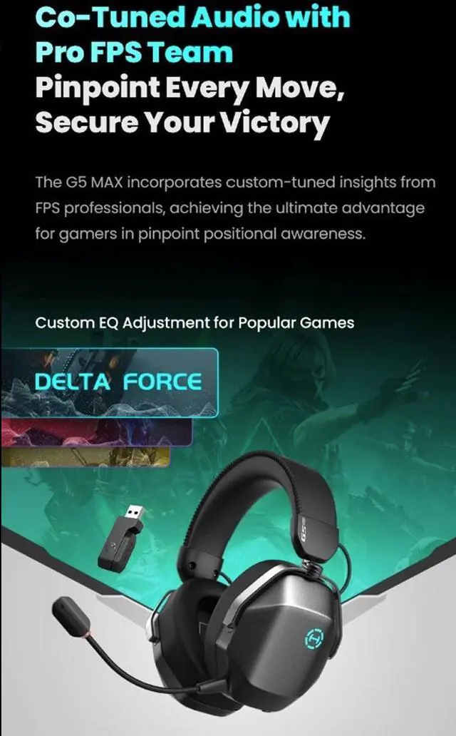 Alt view image 7 of 7 - Hecate by Edifier G5 MAX Quad-Mode Gaming Headset Equipped with THX 7.1.4 Spatial Audio+
put you at the center of a 360° soundfield.