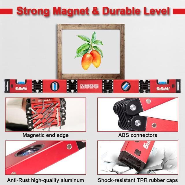 Alt view image 2 of 6 - NEW UPGRADE Magnetic Level Tool Multi-Function Bubble Level 5-28inch Folding Level Small Mini Spirit Leveler Foldable Into Toolbox, Angle Line Leveling for Craftsman Construction Woodworking