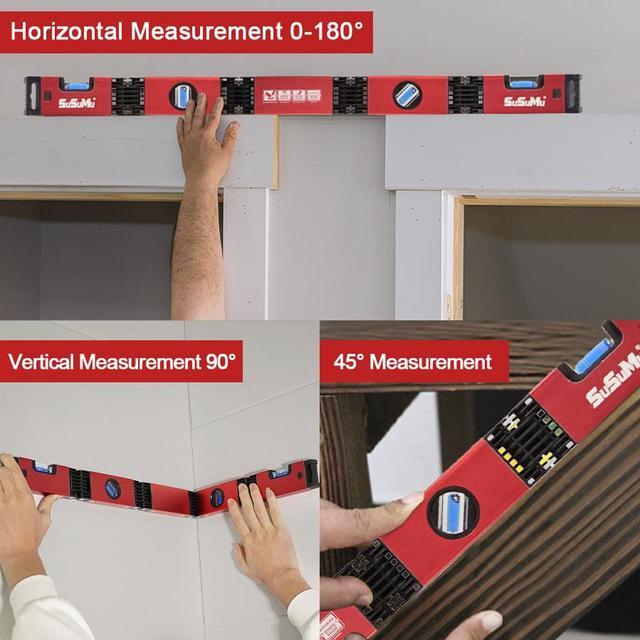 Alt view image 3 of 6 - NEW UPGRADE Magnetic Level Tool Multi-Function Bubble Level 5-28inch Folding Level Small Mini Spirit Leveler Foldable Into Toolbox, Angle Line Leveling for Craftsman Construction Woodworking