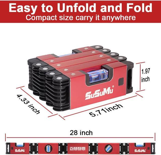 Alt view image 4 of 6 - NEW UPGRADE Magnetic Level Tool Multi-Function Bubble Level 5-28inch Folding Level Small Mini Spirit Leveler Foldable Into Toolbox, Angle Line Leveling for Craftsman Construction Woodworking