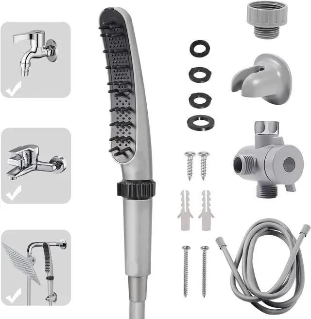Alt view image 3 of 7 - Pet Shower Attachment Wand Pro Dog Washing Shower Hose Attachment with 9.8FT Flexiable Hose,Pet Bath Brushes and Scrubber Adjustable Water Flow Dog Showerhead Sprayer Attachment