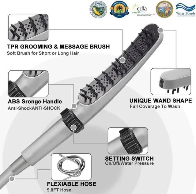 Alt view image 5 of 7 - Pet Shower Attachment Wand Pro Dog Washing Shower Hose Attachment with 9.8FT Flexiable Hose,Pet Bath Brushes and Scrubber Adjustable Water Flow Dog Showerhead Sprayer Attachment