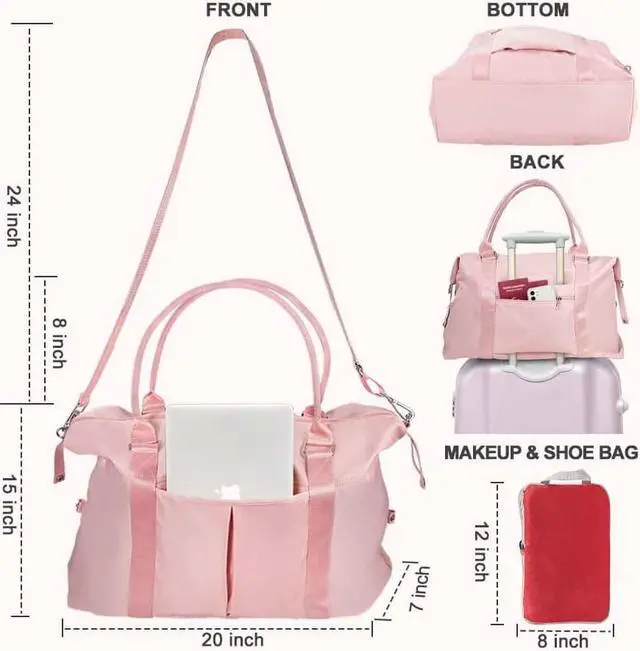 Alt view image 2 of 6 - Pink Gym Bag with Shoe Compartment for Women Girls Kids Carry On Bags With Wet Pockets, Waterproof Cute Travel Duffle Bags With 7 Separate Pockets for Tote Weekender Overnight Gymnastics Bag