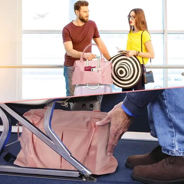 Alt view image 5 of 6 - Pink Gym Bag with Shoe Compartment for Women Girls Kids Carry On Bags With Wet Pockets, Waterproof Cute Travel Duffle Bags With 7 Separate Pockets for Tote Weekender Overnight Gymnastics Bag