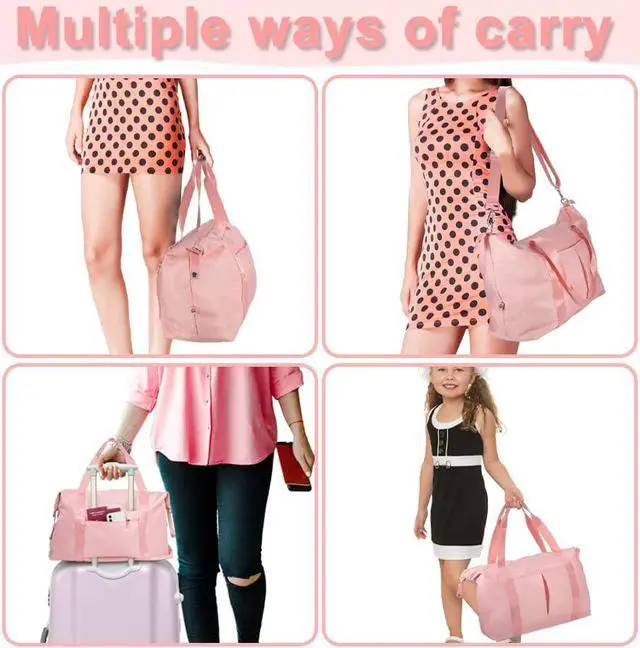 Alt view image 6 of 6 - Pink Gym Bag with Shoe Compartment for Women Girls Kids Carry On Bags With Wet Pockets, Waterproof Cute Travel Duffle Bags With 7 Separate Pockets for Tote Weekender Overnight Gymnastics Bag