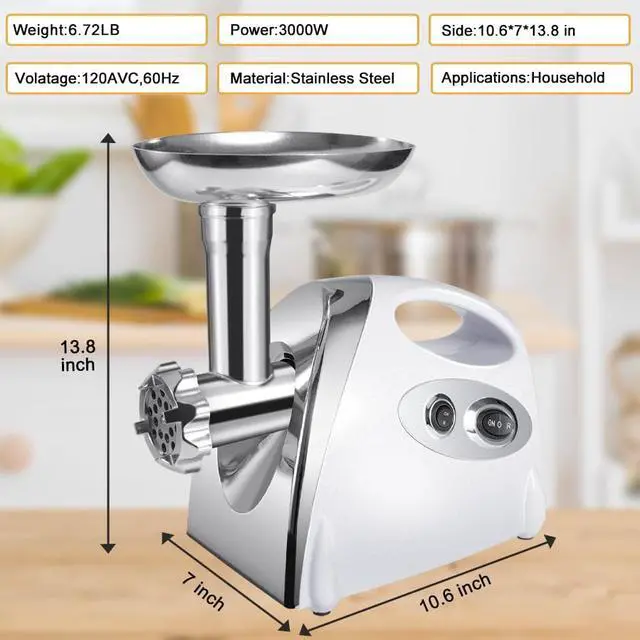 Alt view image 6 of 7 - Meat Grinder Electric Ground Beef Machine Heavy Duty Sausage Stuffer Maker Stainless Steel Chicken Bones Food Grinders 110V 3000W Meat Mincer with 3/5/7mm Grinding Plate  Kubbe Attachment for home use