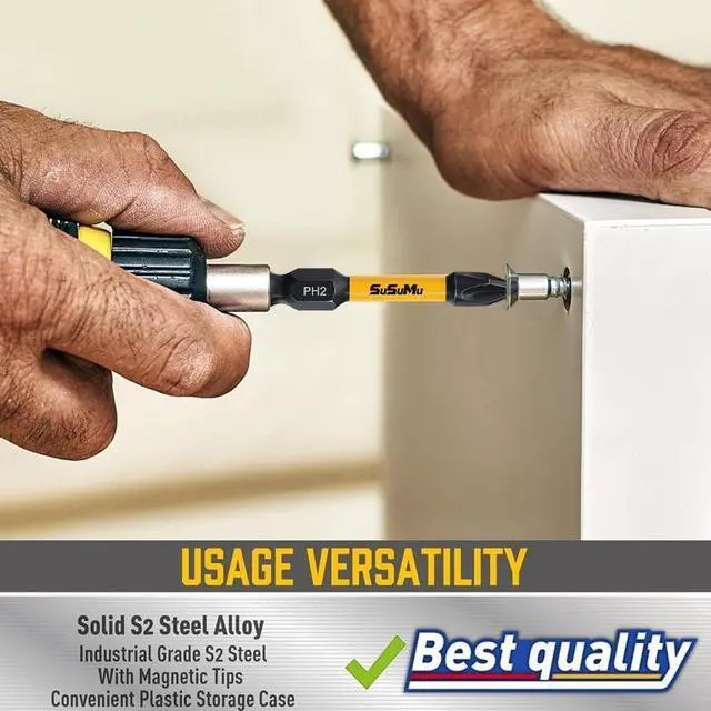 Alt view image 4 of 7 - SUSUMU Impact Phillips Head Set 24pcs (SL3-SL6&PH1-PH3), 2.5cm/1"&5cm/2" S2 Alloy Steel Screwdriver bit set