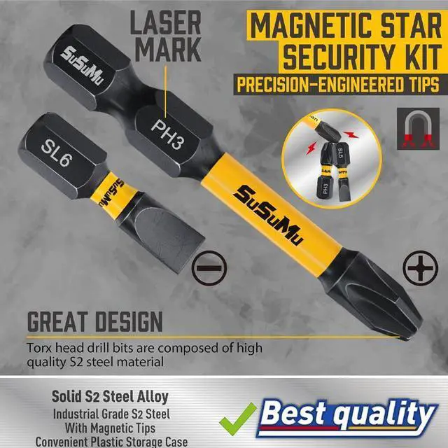 Alt view image 3 of 7 - SUSUMU Impact Phillips Head Set 24pcs (SL3-SL6&PH1-PH3), 2.5cm/1"&5cm/2" S2 Alloy Steel Screwdriver bit set