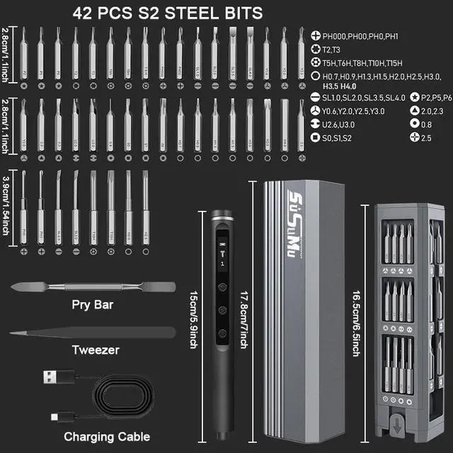 Alt view image 2 of 7 - SuSuMu Mini Electric Precision Screwdriver, Screwdriver Set with 42 Magnetic Drill Bits, Spudger & Tweezers, Mobile Phone Camera, Laptop Watch, Glasses, Drones, Clocks & Repair Tools Kit, Toy