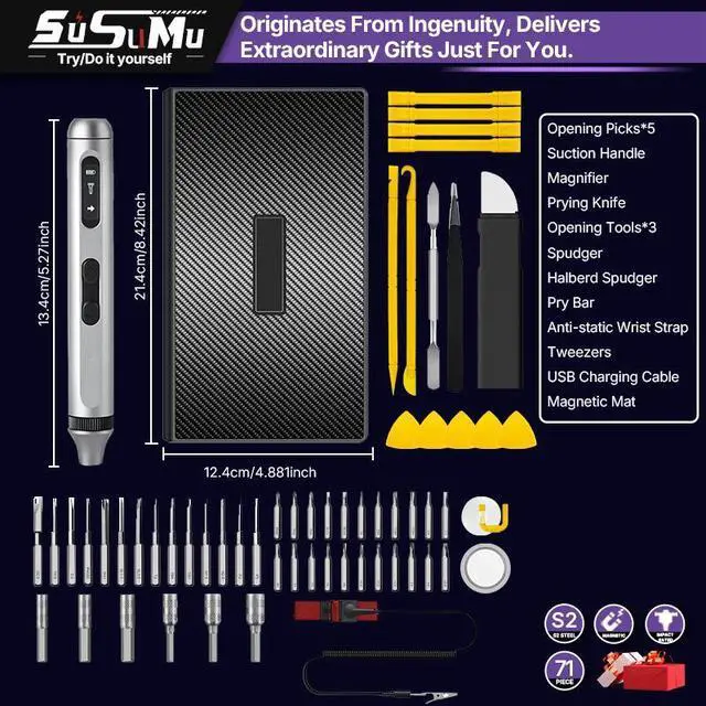 Alt view image 2 of 7 - SUSUMU Notebook precision disassembly maintenance rechargeable electric screwdriver set LED digital display high-end, powerful motor, five-speed torque adjustment, free maintenance, S2, aluminum alloy