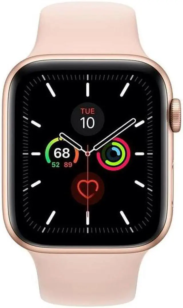 Alt view image 4 of 5 - Apple iWatch Series 5 44MM Gold Aluminum Case with Pink Sport Band (GPS + Cellular) - Refurbished Very Good