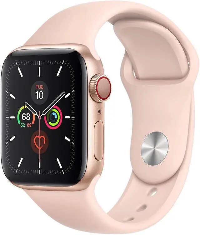 Main image of Apple iWatch Series 5 44MM Gold Aluminum Case with Pink Sport Band (GPS + Cellular) - Refurbished Very Good